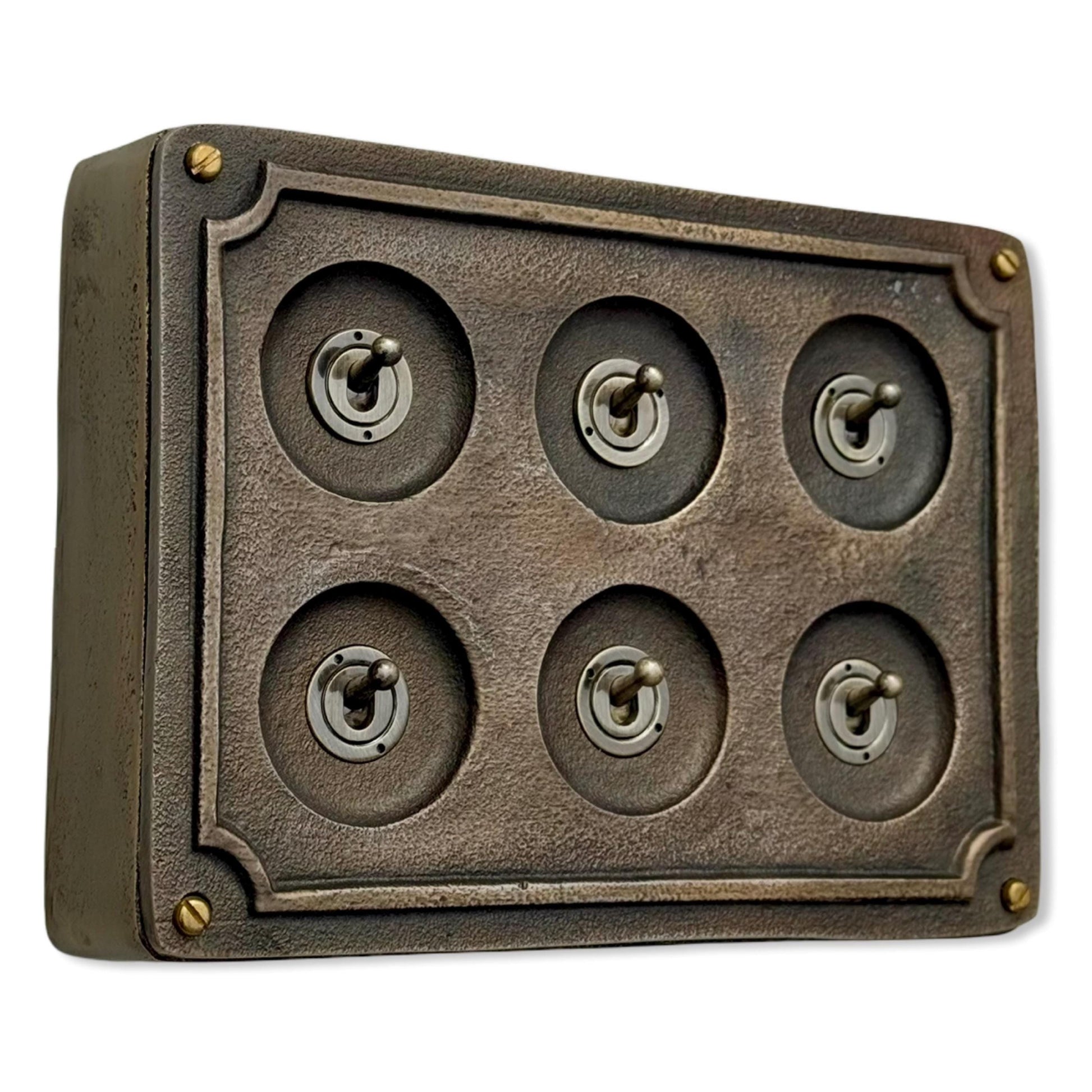 Six Gang 2 Way Bronze Cast Metal Industrial Vintage Light Switch