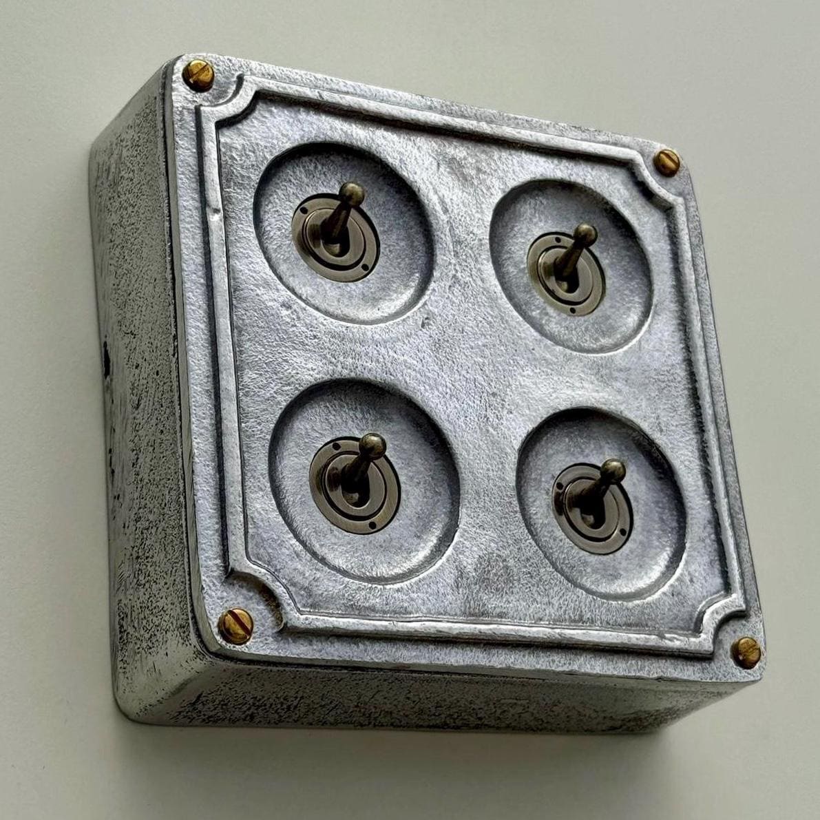 4 Gang 2 Way Cast Metal Surface Mount Light Switch Industrial Vintage