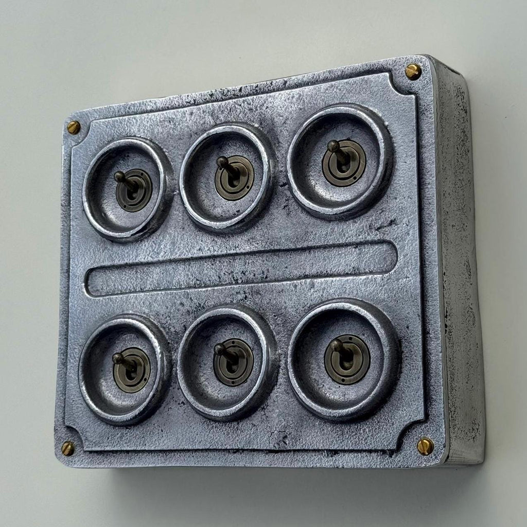Six Gang 2 Way Industrial Cast Metal Light Switch Vintage Style