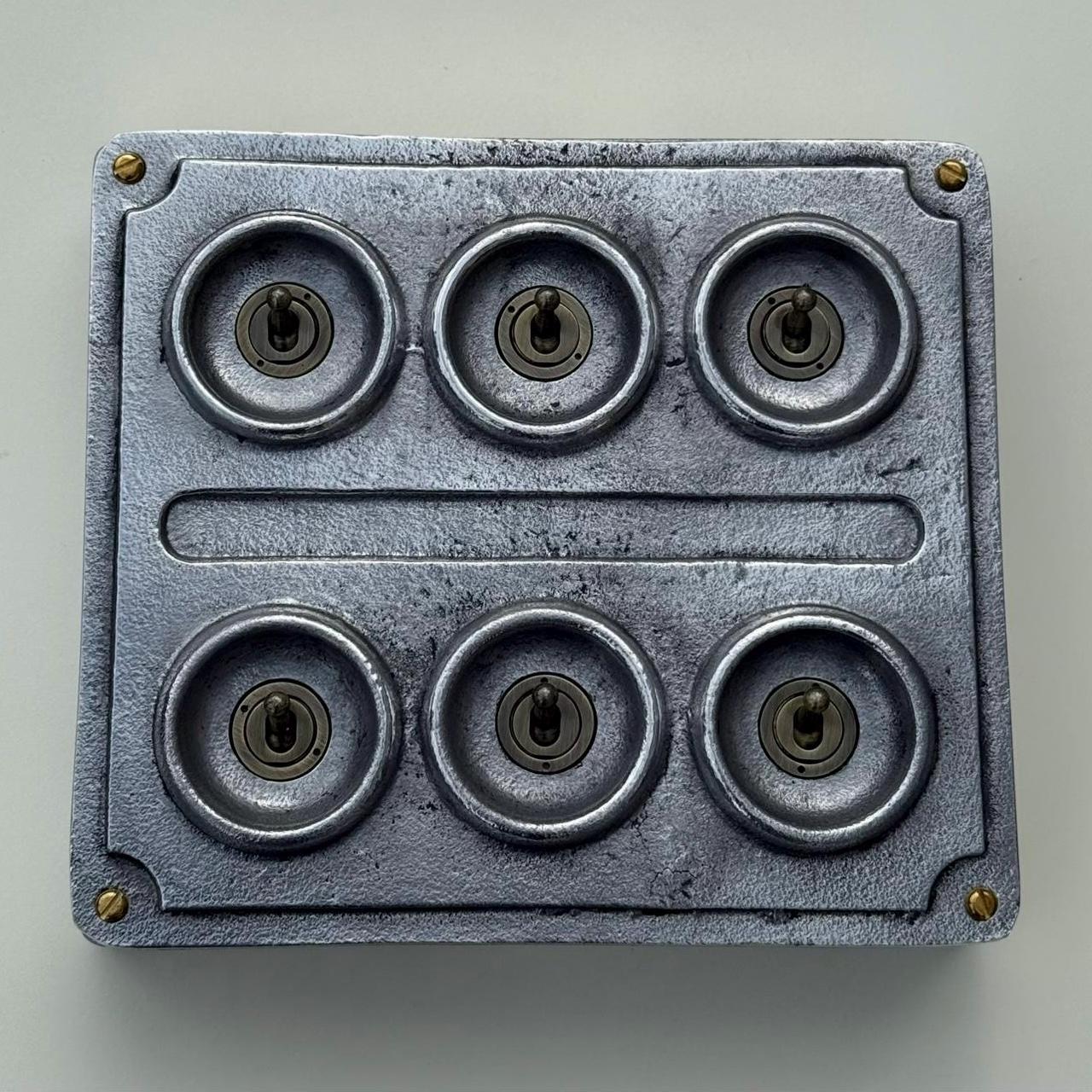 Six Gang 2 Way Industrial Cast Metal Light Switch Vintage Style