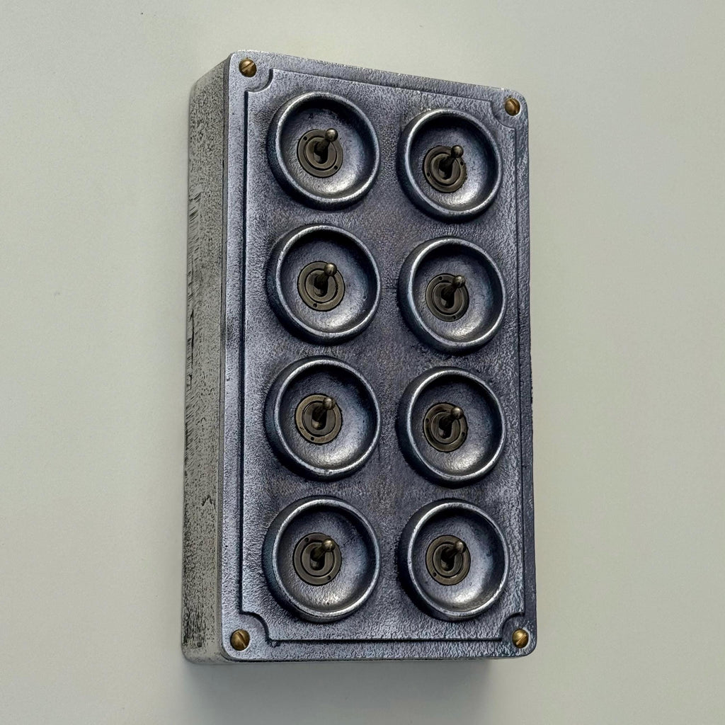 8 Gang 2 Way Solid Cast Metal Conduit Light Switch Industrial Vintage