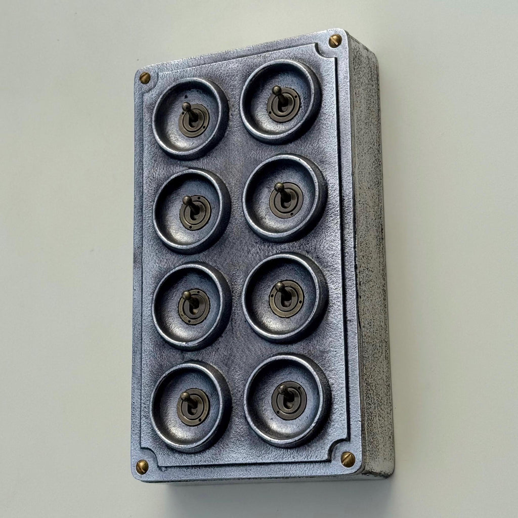 8 Gang 2 Way Solid Cast Metal Conduit Light Switch Industrial Vintage