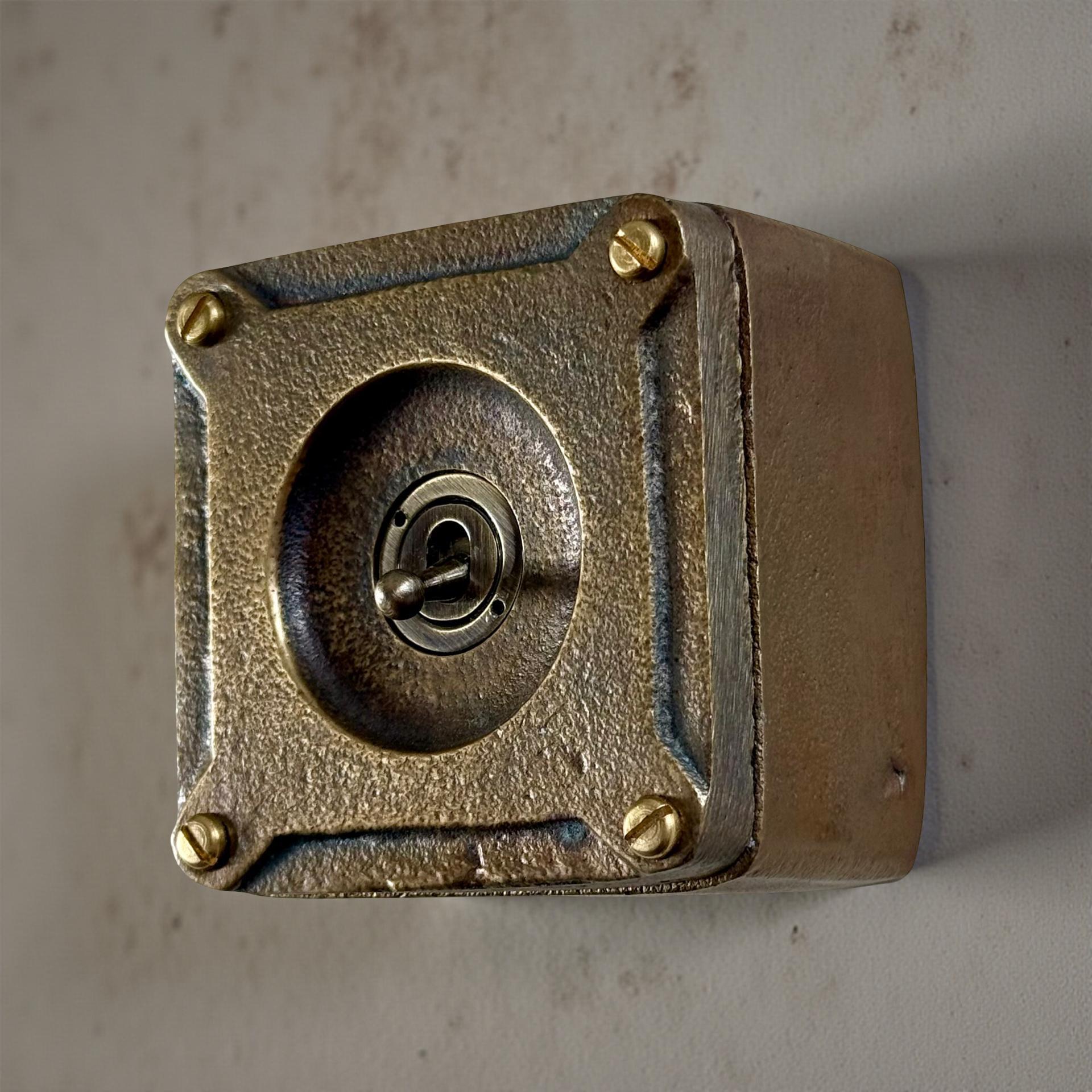 Single Gang Bronze Solid Cast Metal Surface Mounting Light Switch Industrial 2 Way - BS EN Approved Vintage Britmac Style