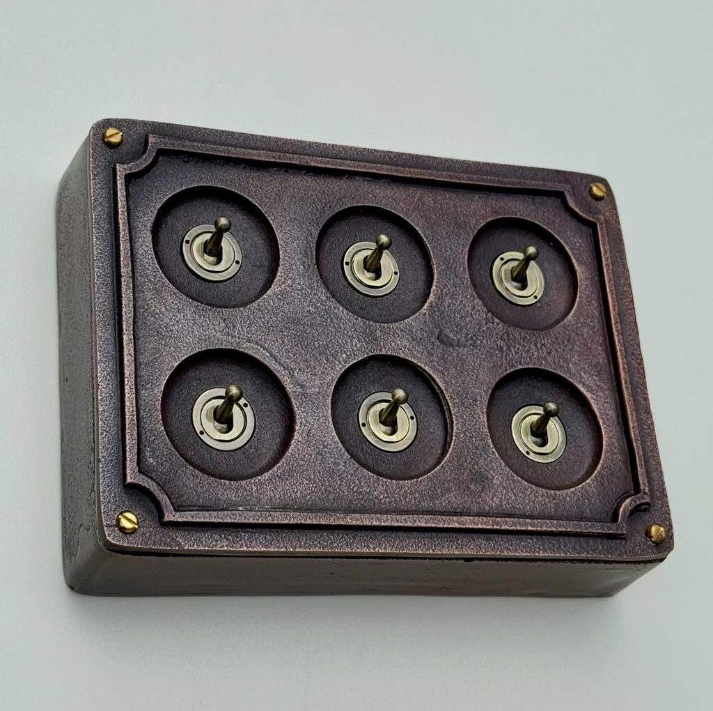 6 Gang 2 Way Antique Copper Light Switch Industrial Vintage Style