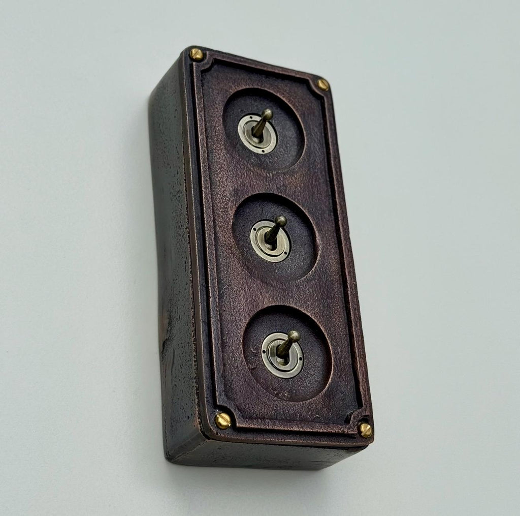 3 Gang 2 Way Vintage Light Switch in Antique Copper