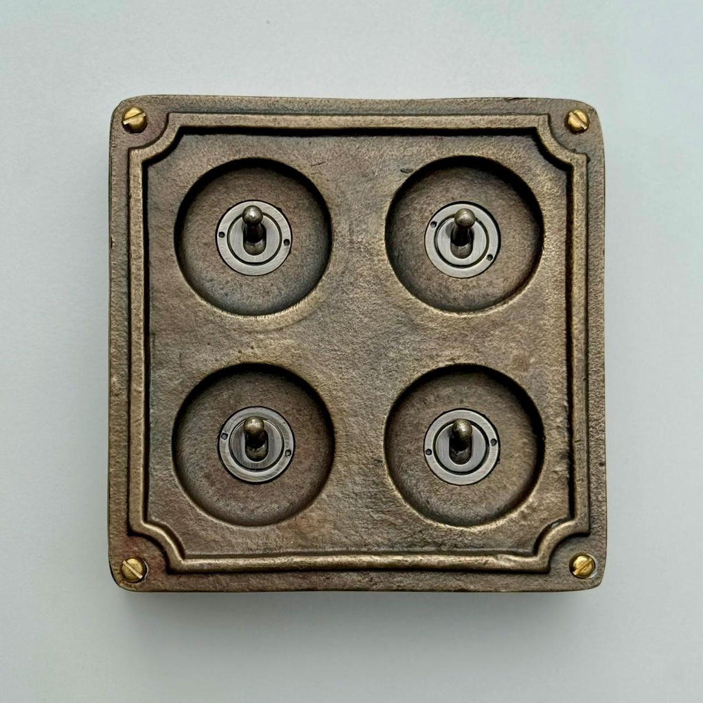 4 Gang 2 Way Solid Antique Brass Industrial Light Switch