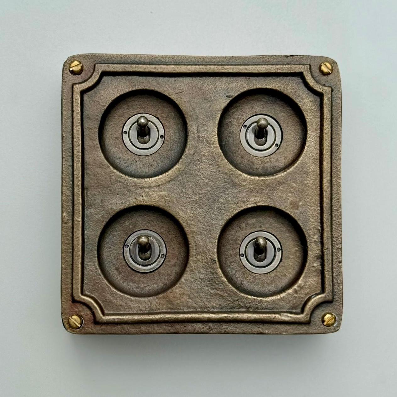 4 Gang 2 Way Solid Antique Brass Industrial Light Switch