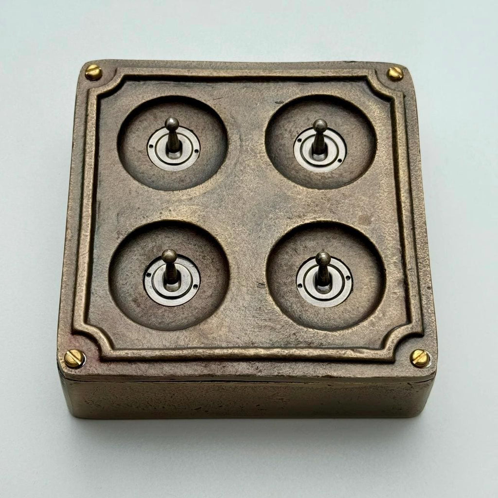 4 Gang 2 Way Solid Antique Brass Industrial Light Switch