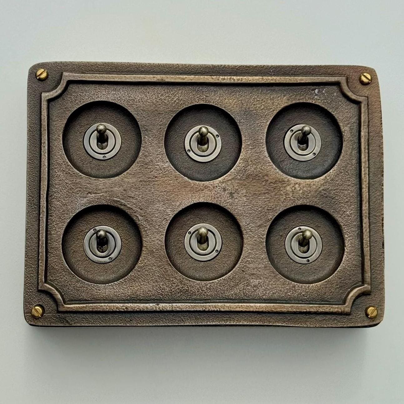 Six Gang 2 Way Bronze Cast Metal Industrial Vintage Light Switch