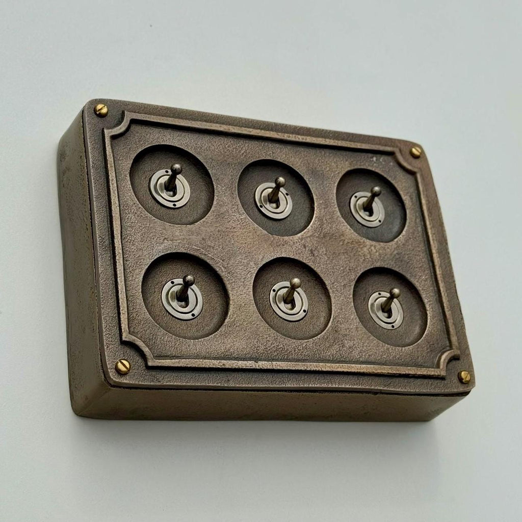 Six Gang 2 Way Bronze Cast Metal Industrial Vintage Light Switch