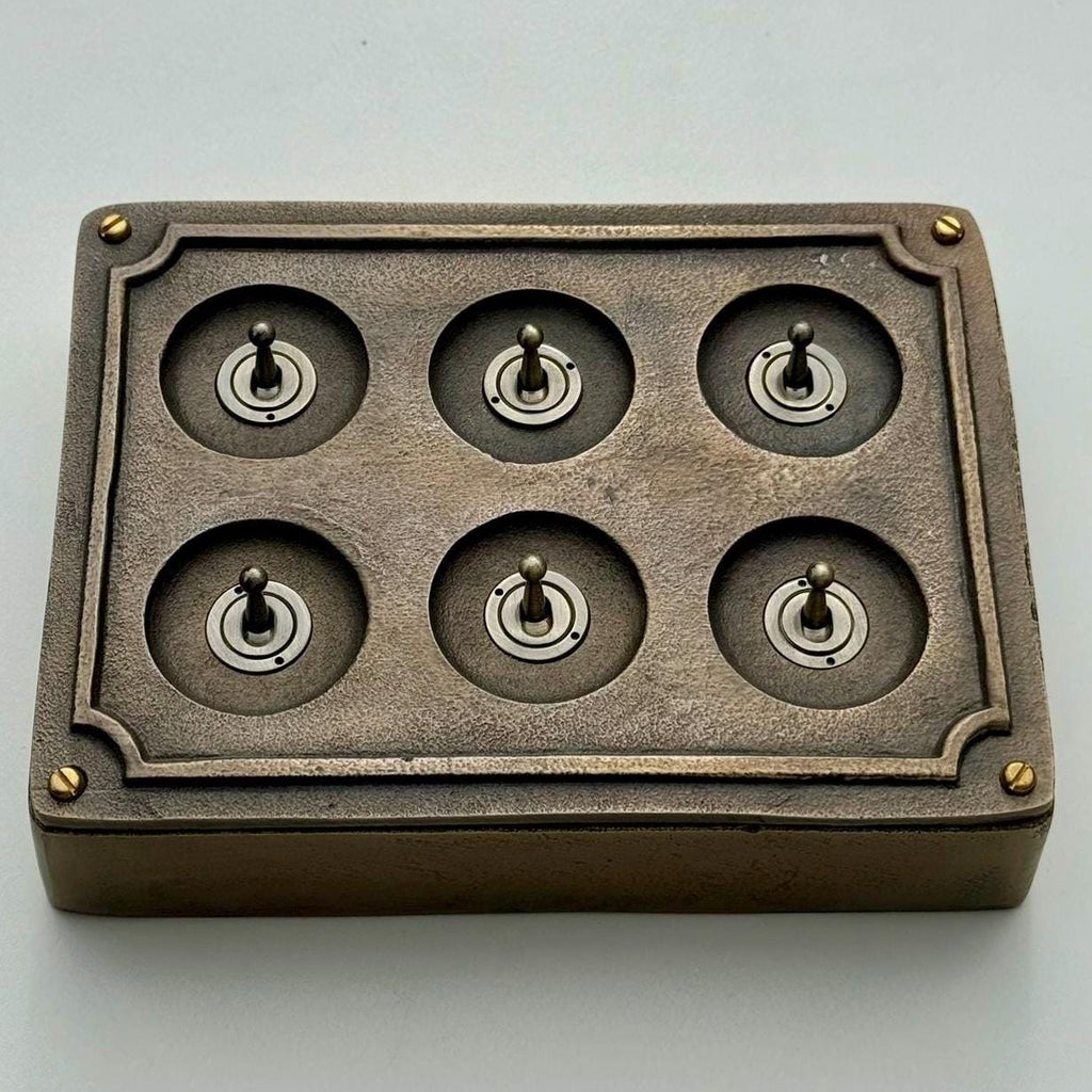 Six Gang 2 Way Bronze Cast Metal Industrial Vintage Light Switch