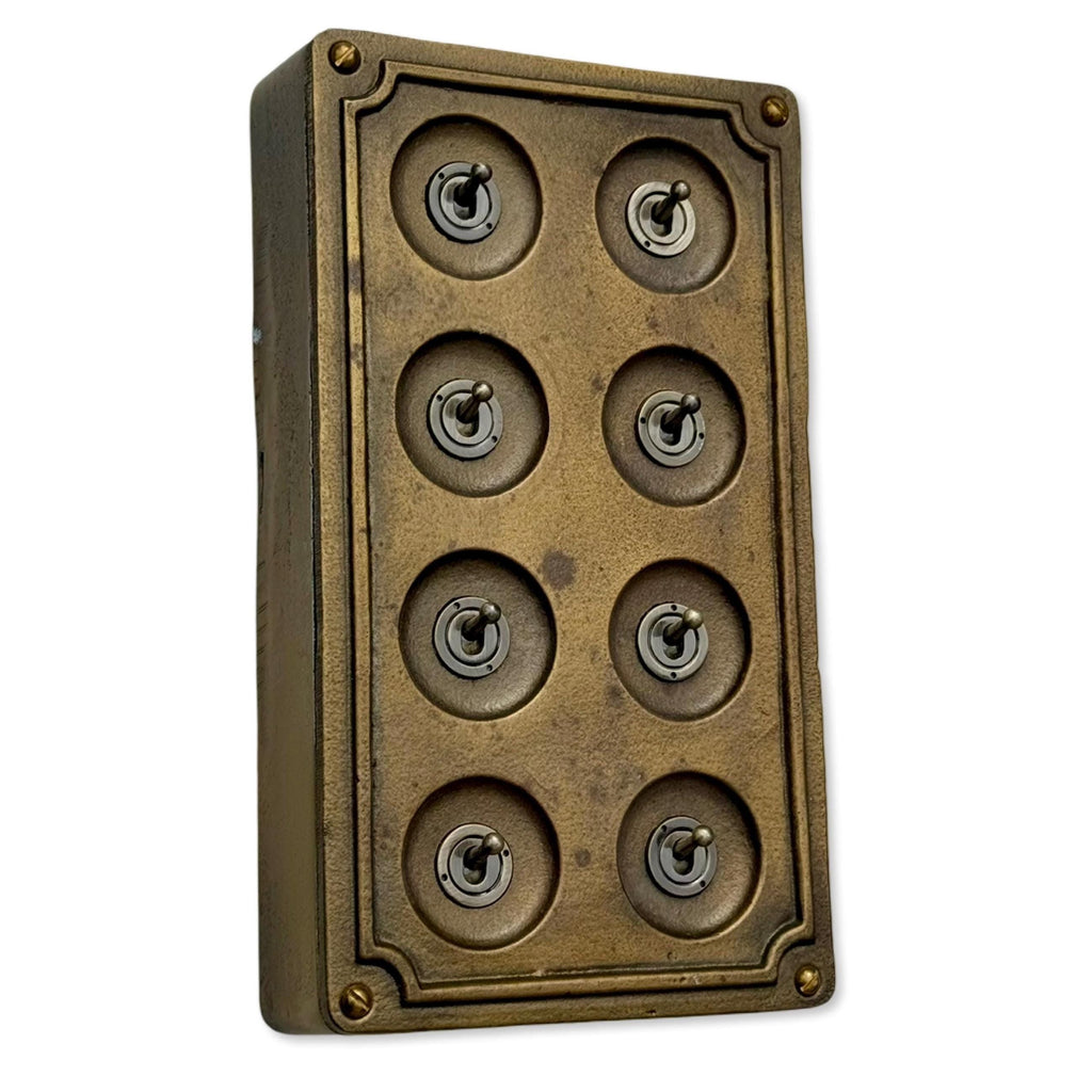 8 Gang 2 Way Bronze Cast Metal Light Switch Industrial Vintage