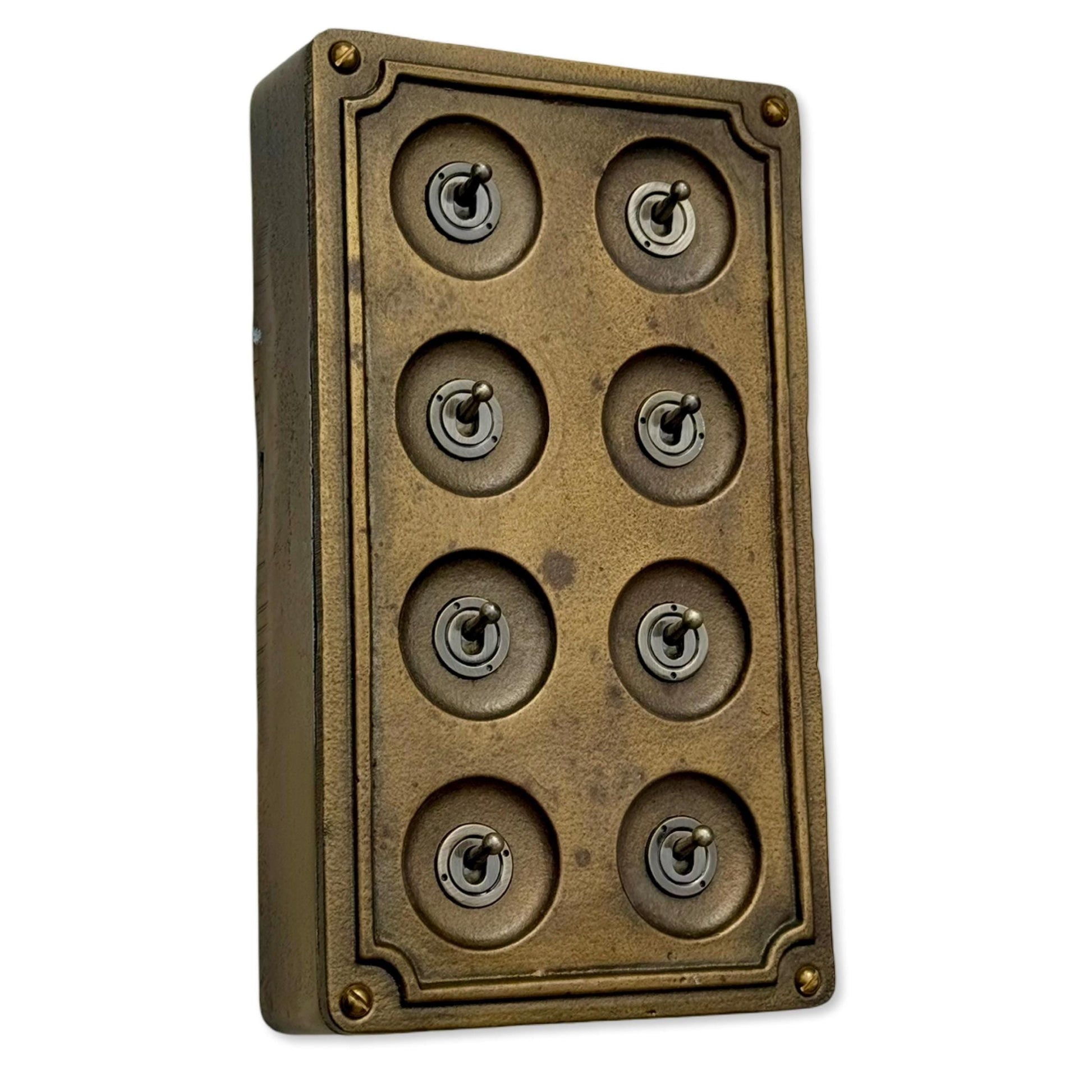 8 Gang 2 Way Bronze Cast Metal Light Switch Industrial Vintage