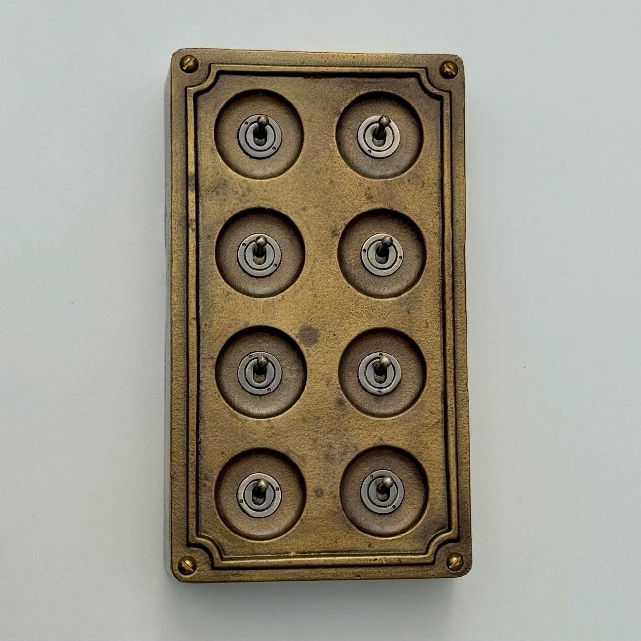 8 Gang 2 Way Bronze Cast Metal Light Switch Industrial Vintage