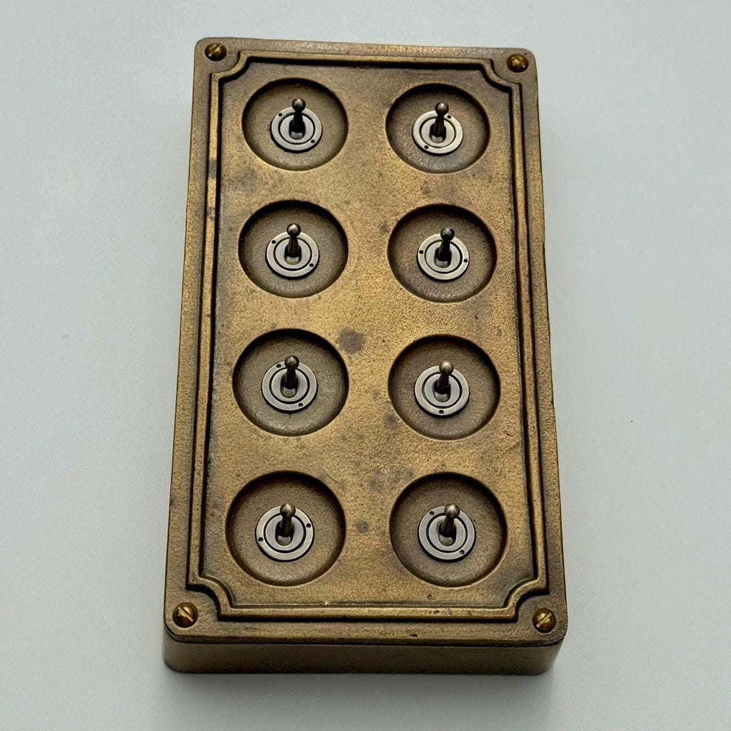 8 Gang 2 Way Bronze Cast Metal Light Switch Industrial Vintage