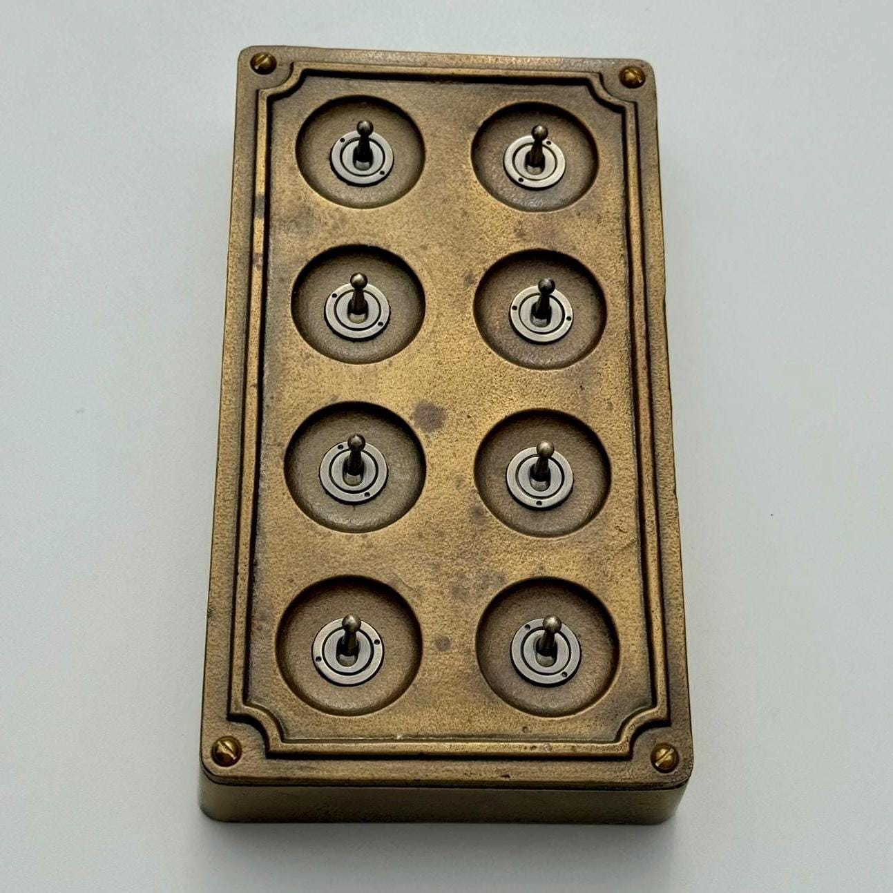 8 Gang 2 Way Bronze Cast Metal Light Switch Industrial Vintage