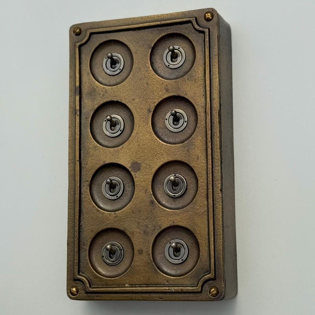 8 Gang 2 Way Bronze Cast Metal Light Switch Industrial Vintage