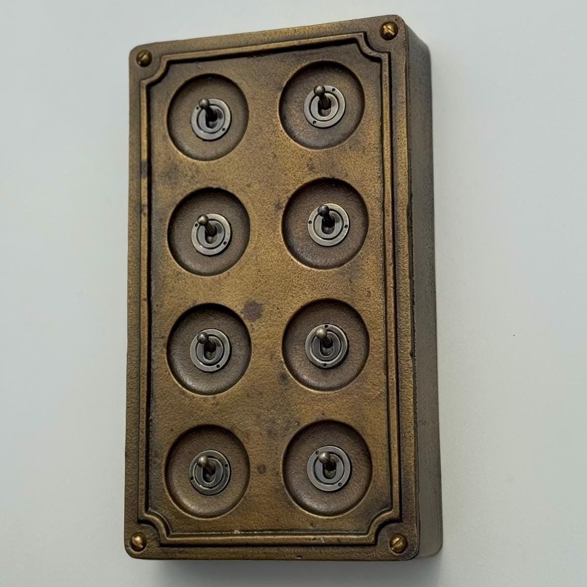 8 Gang 2 Way Bronze Cast Metal Light Switch Industrial Vintage