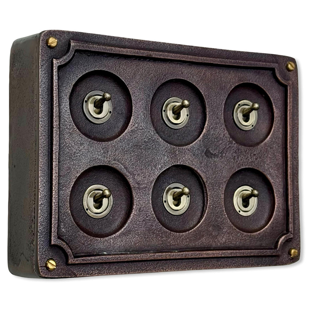 6 Gang 2 Way Antique Copper Light Switch Industrial Vintage Style