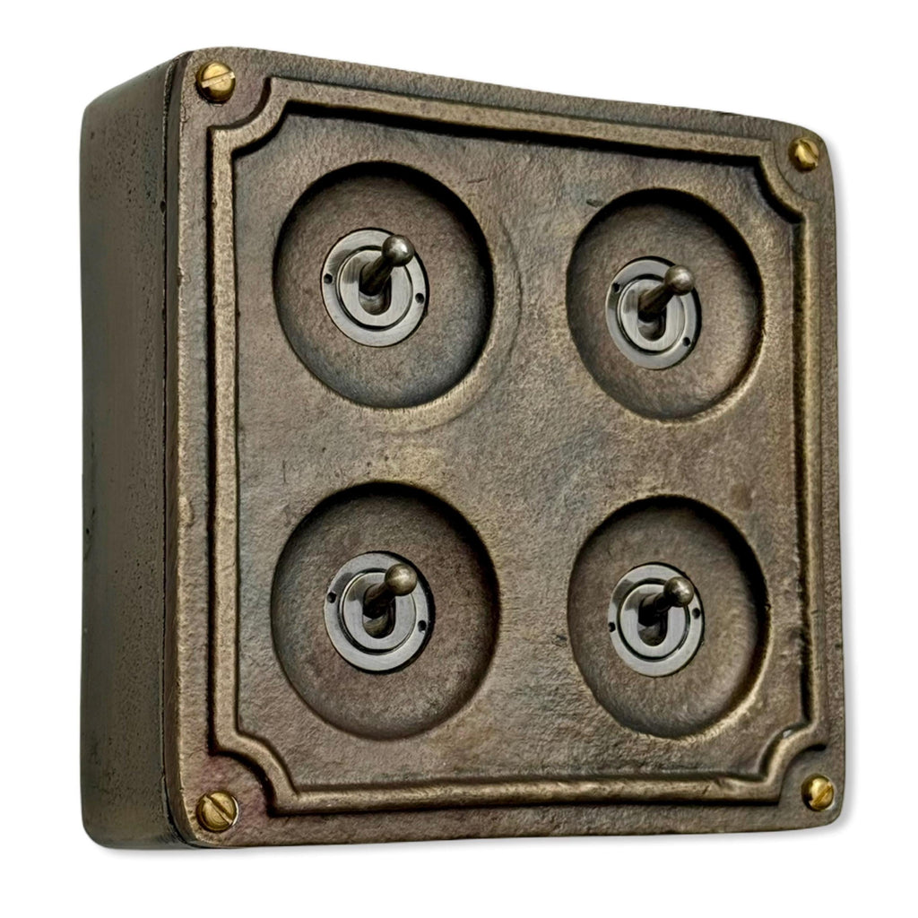 4 Gang 2 Way Solid Antique Brass Industrial Light Switch