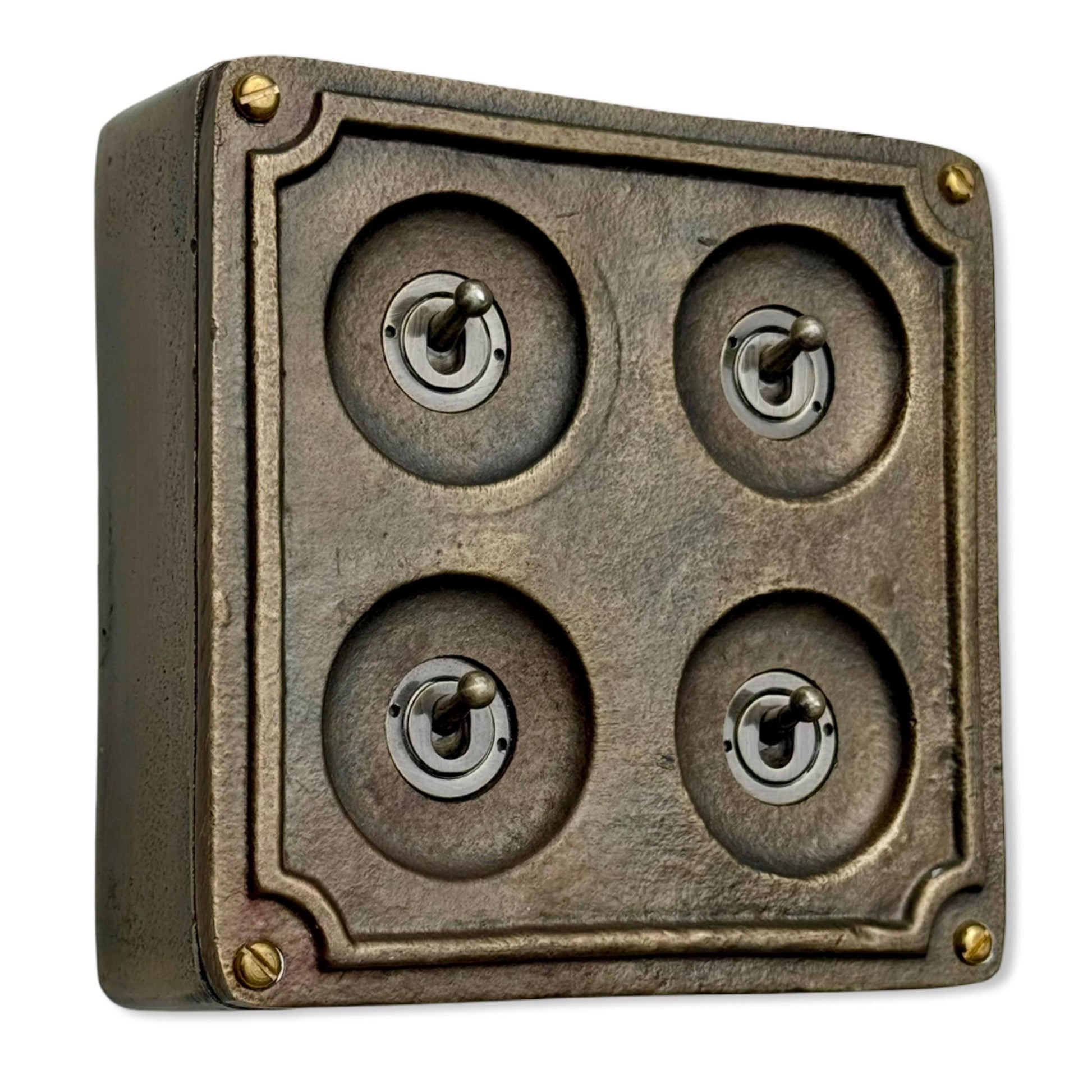 4 Gang 2 Way Solid Antique Brass Industrial Light Switch