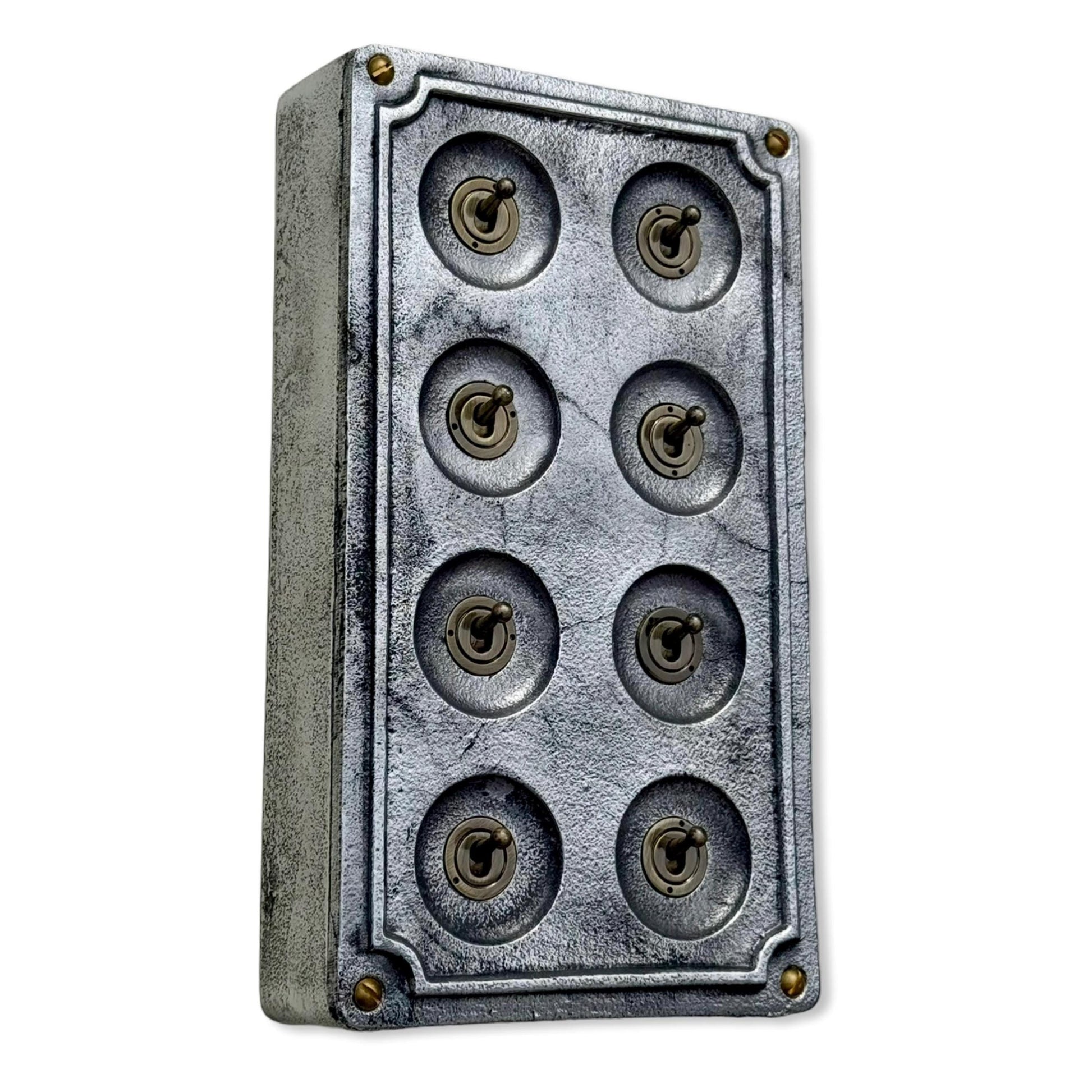 8 Gang 2 Way Industrial Cast Metal Light Switch Vintage