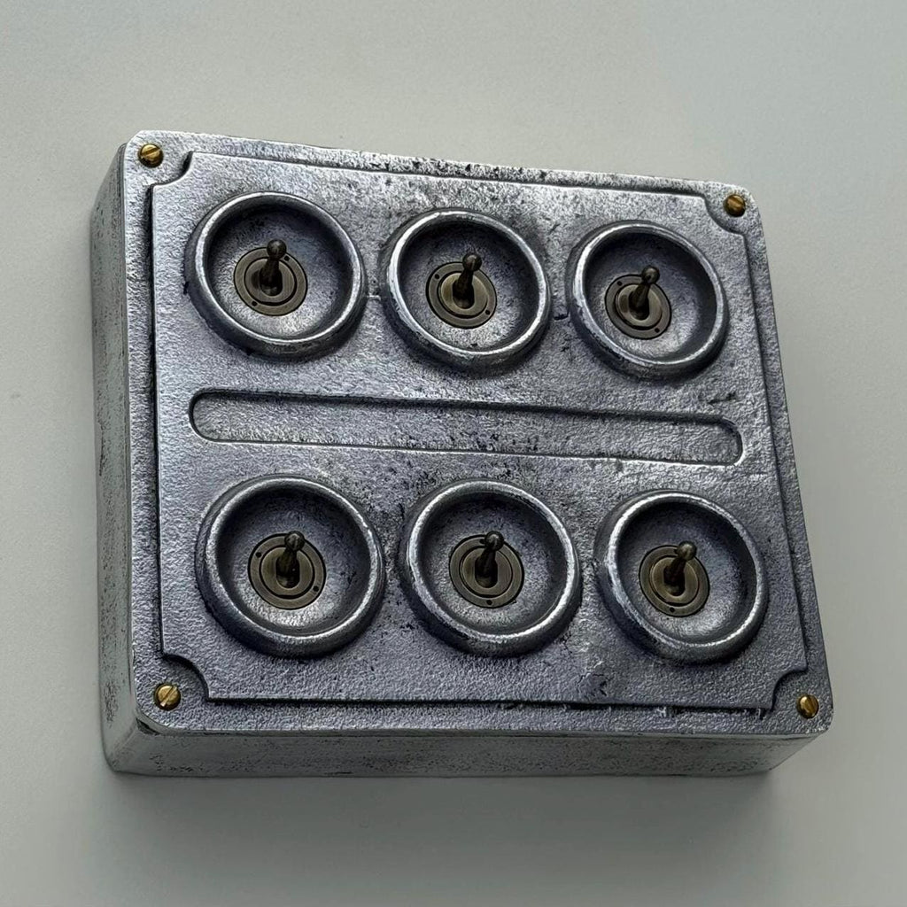 Six Gang 2 Way Industrial Cast Metal Light Switch Vintage Style