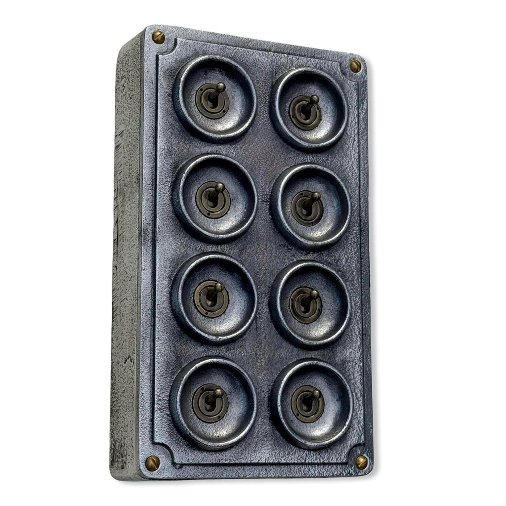 8 Gang 2 Way Solid Cast Metal Conduit Light Switch Industrial Vintage