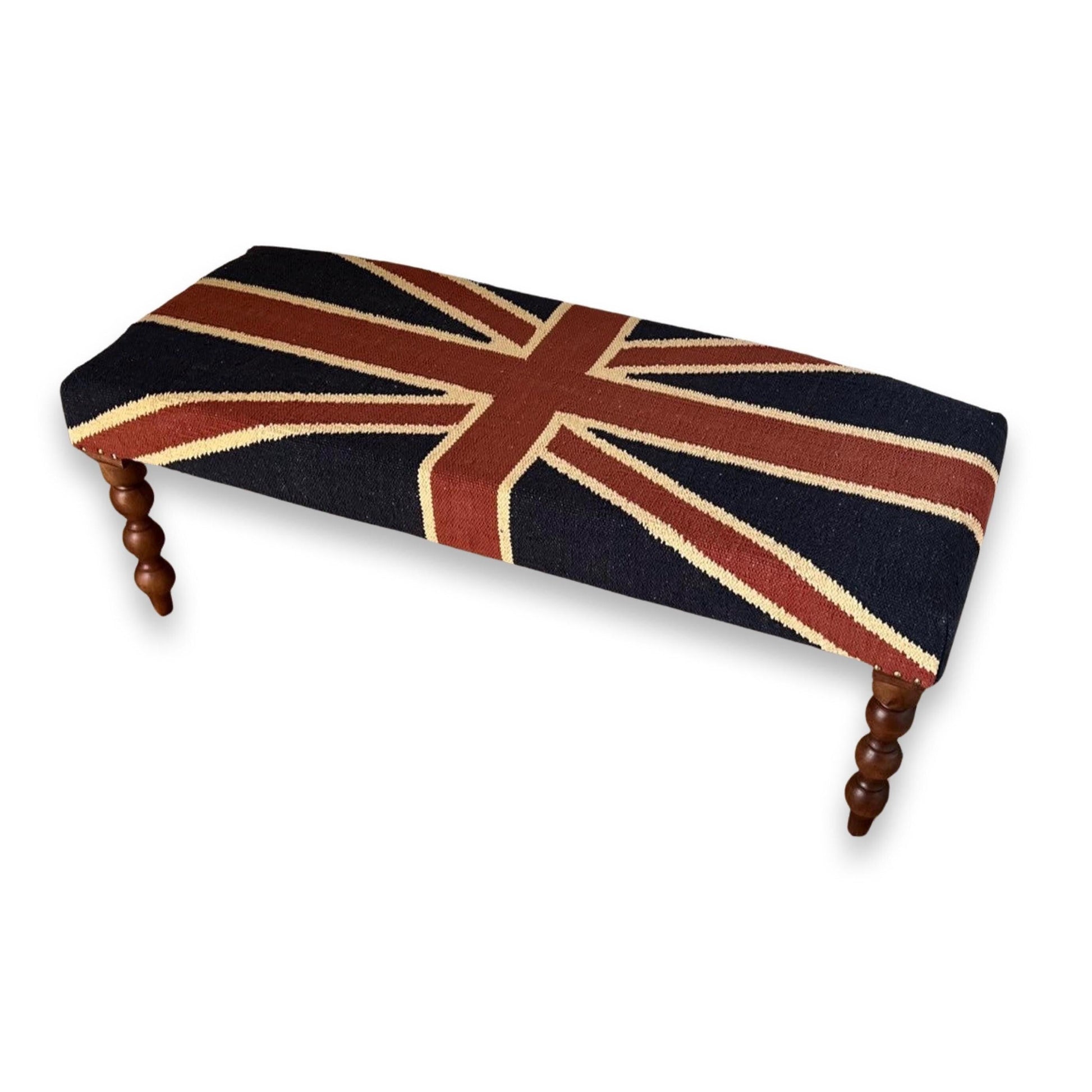 Union Jack Flag Bench Ottoman Vintage Style Floor Standing Pouf
