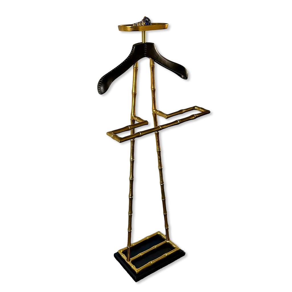 Vintage Brass Clothes Rack with Leather Shoulder Pad and Jewellery Tray