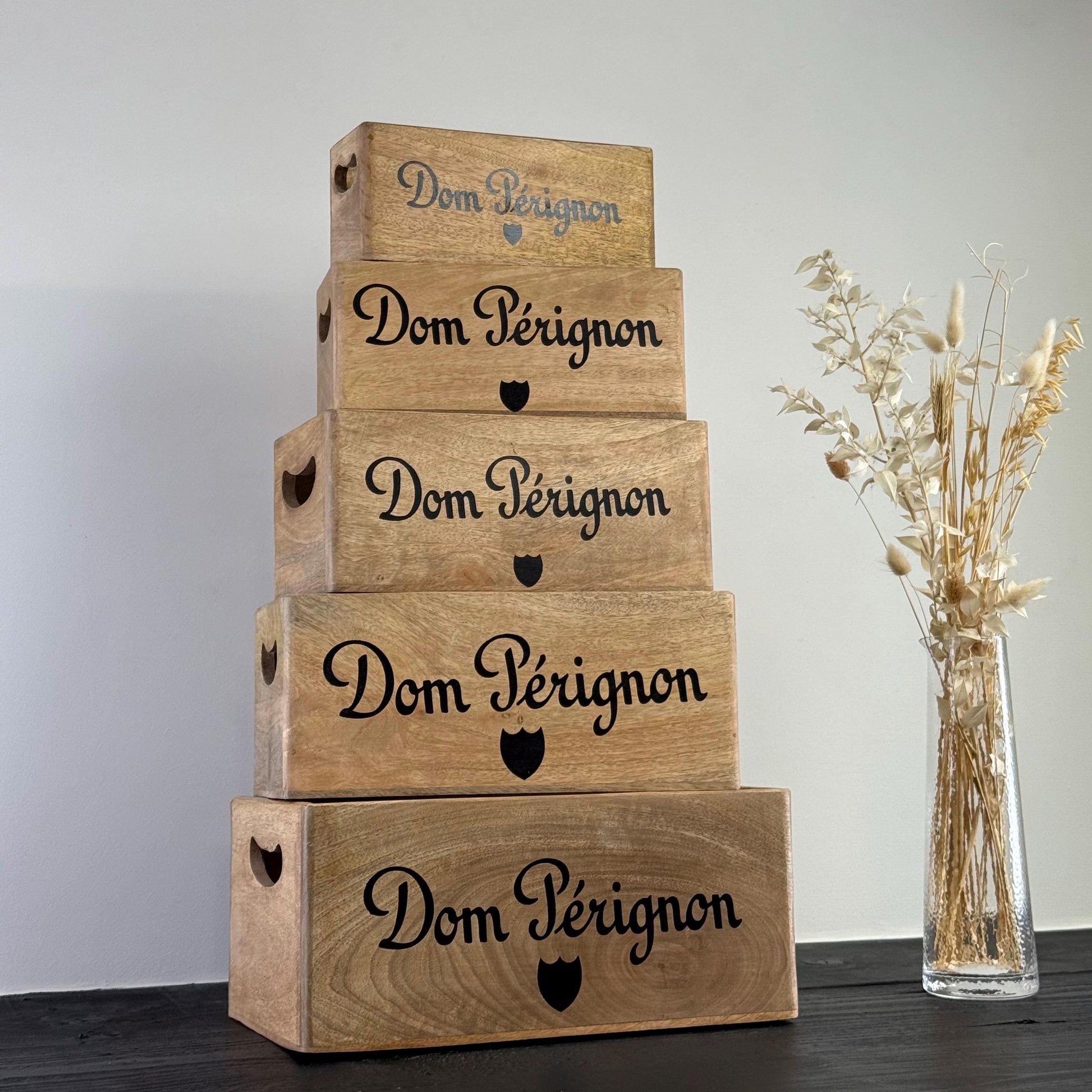 Natural Wood Champagne Storage Crate Set