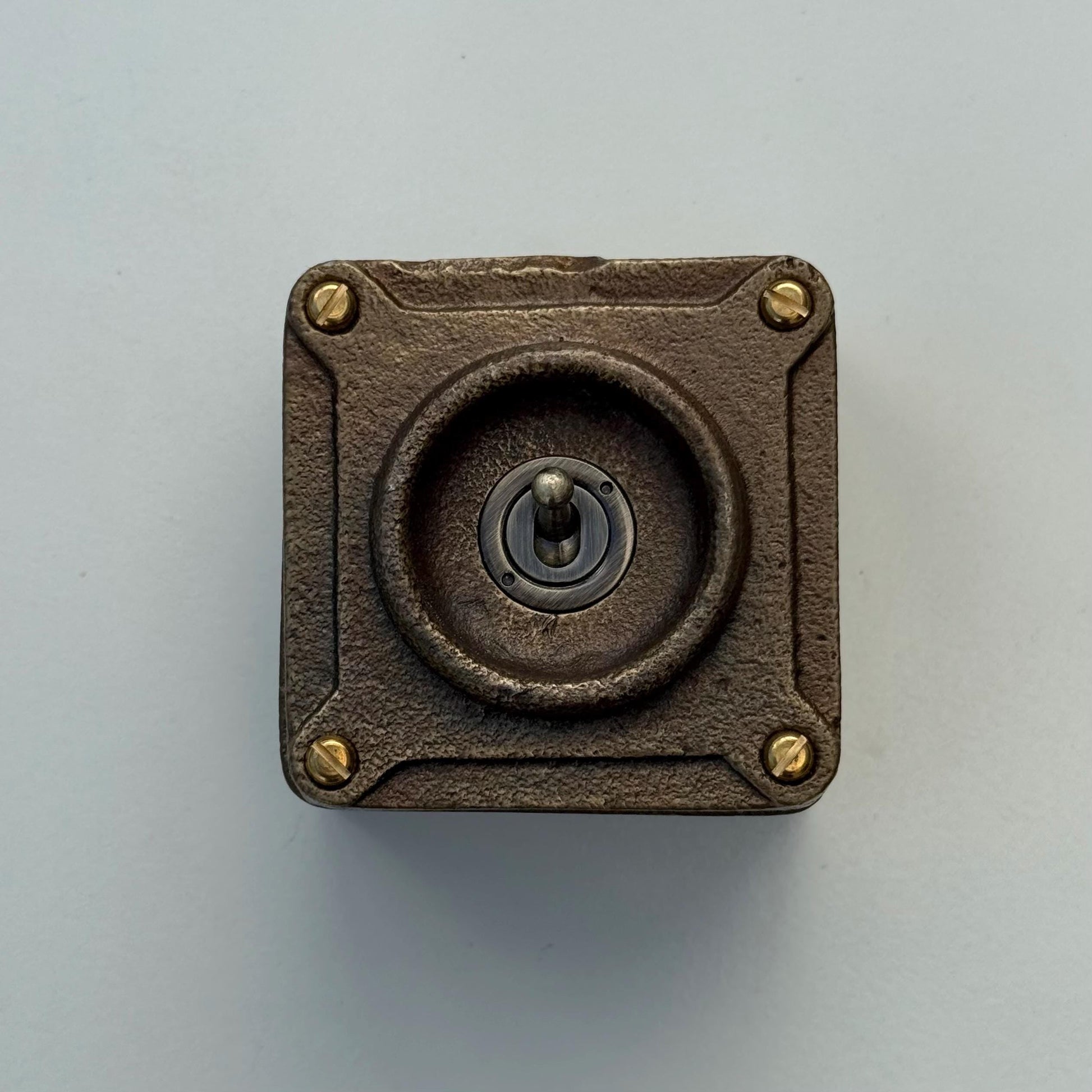 Single Gang Antique Brass Solid Conduit Toggle Light Switch - Industrial Vintage Crabtree