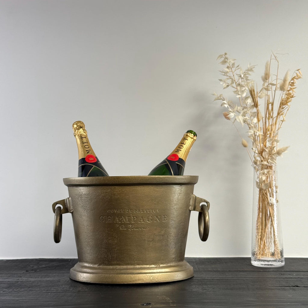 Antique Brass Champagne Ice Bucket with Engraved Detail