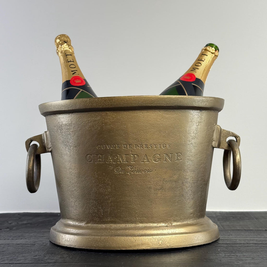 Antique Brass Champagne Ice Bucket with Engraved Detail