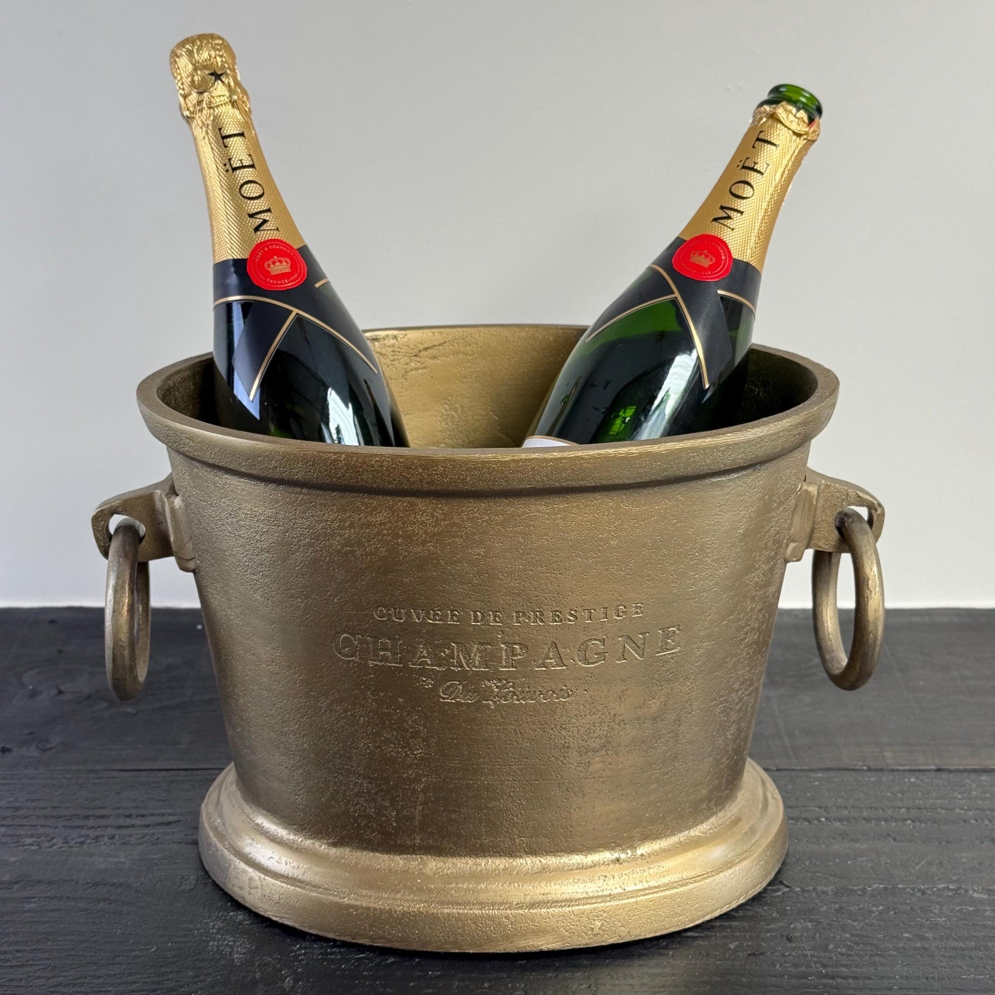 Antique Brass Champagne Ice Bucket with Engraved Detail