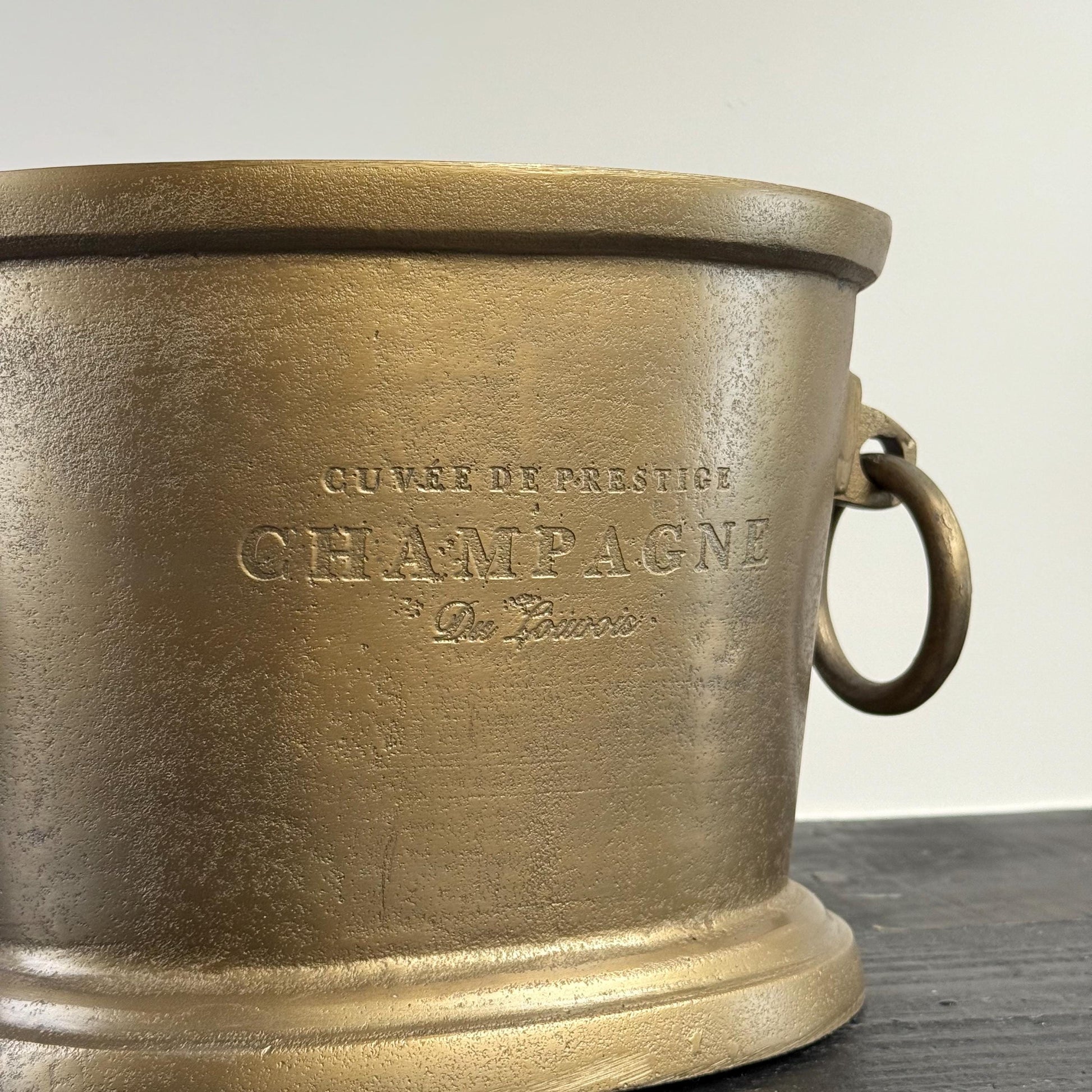 Antique Brass Champagne Ice Bucket with Engraved Detail