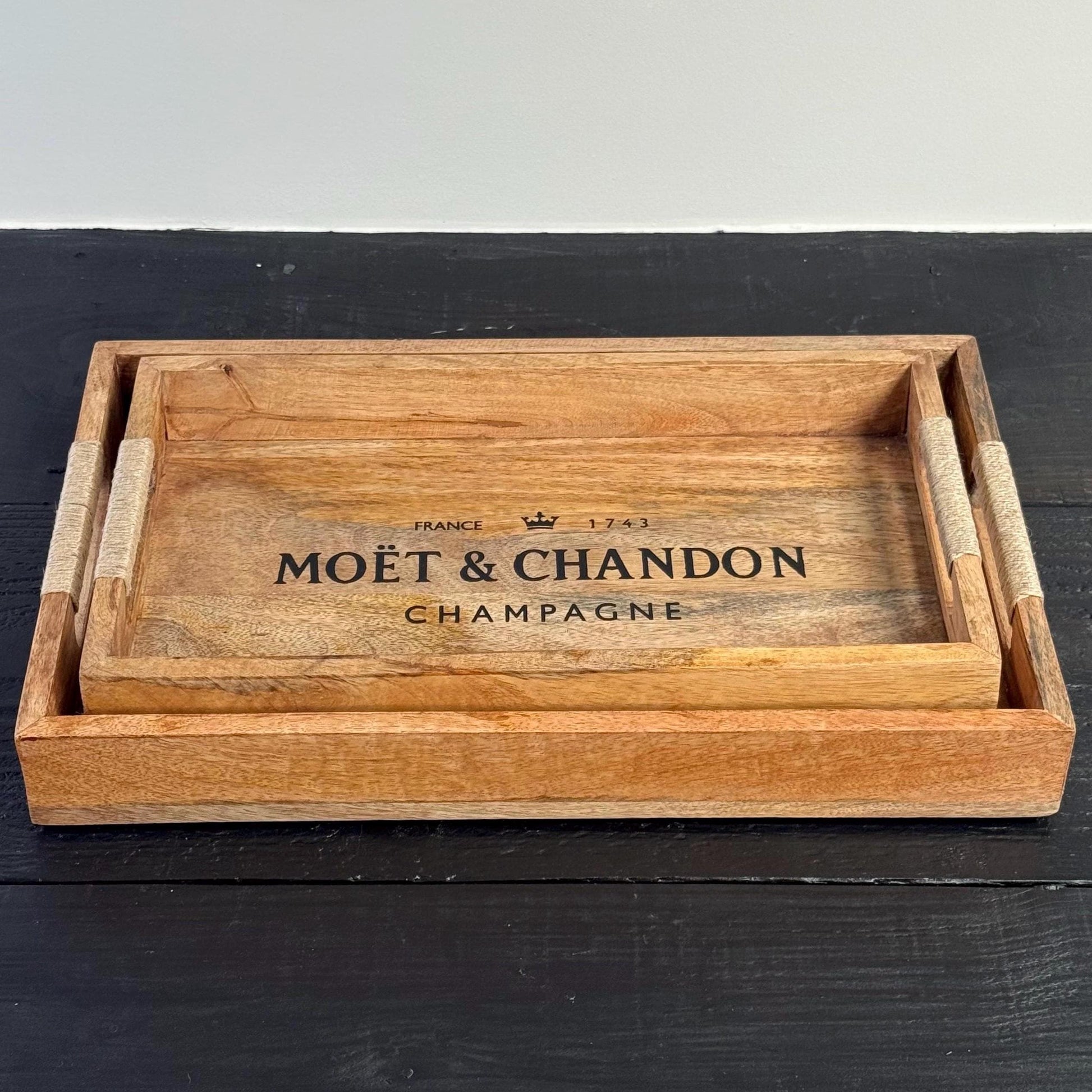 Wooden Serving Trays Moët & Chandon Champagne Butlers Crates Storage Boxes Natural Finish