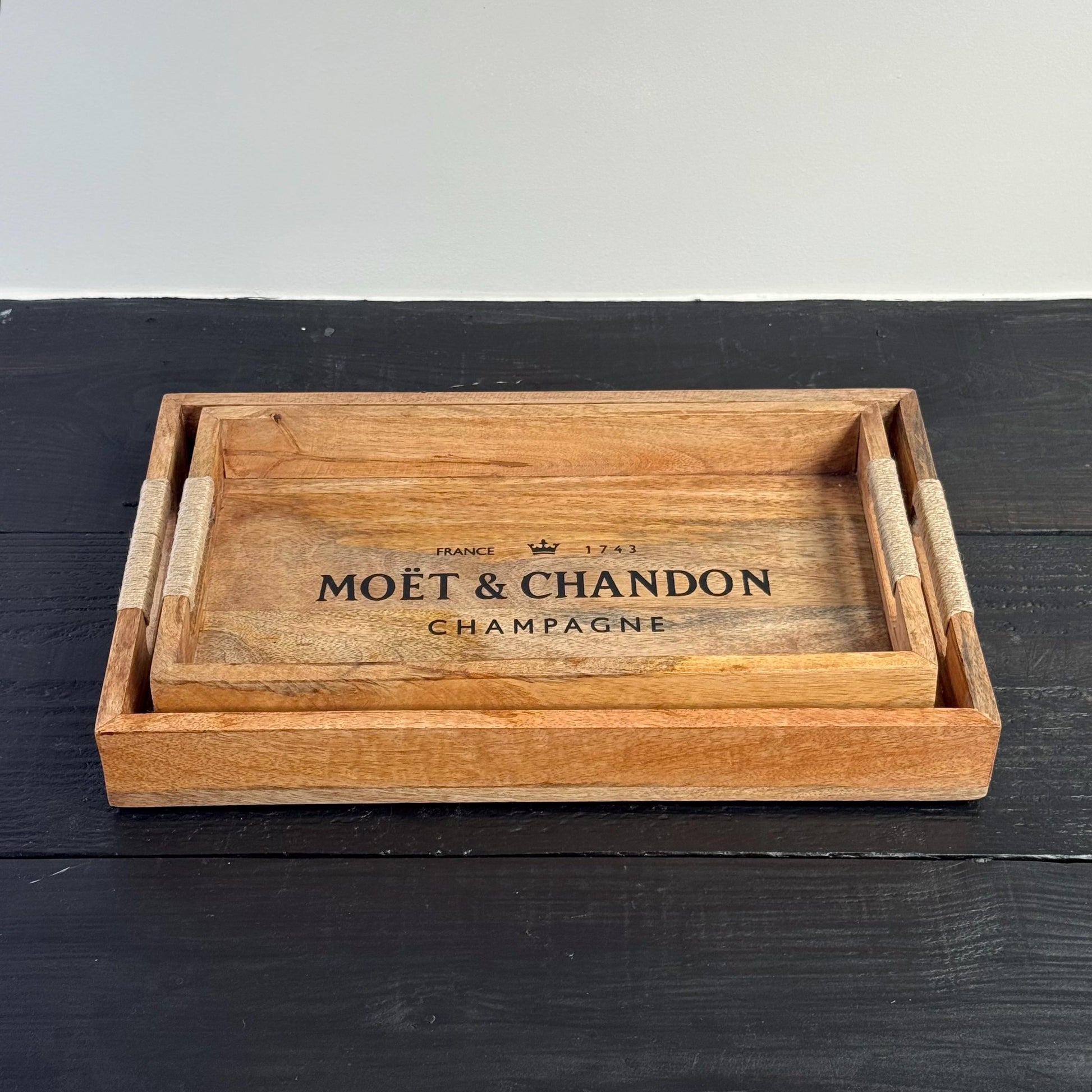 Wooden Serving Trays Moët & Chandon Champagne Butlers Crates Storage Boxes Natural Finish