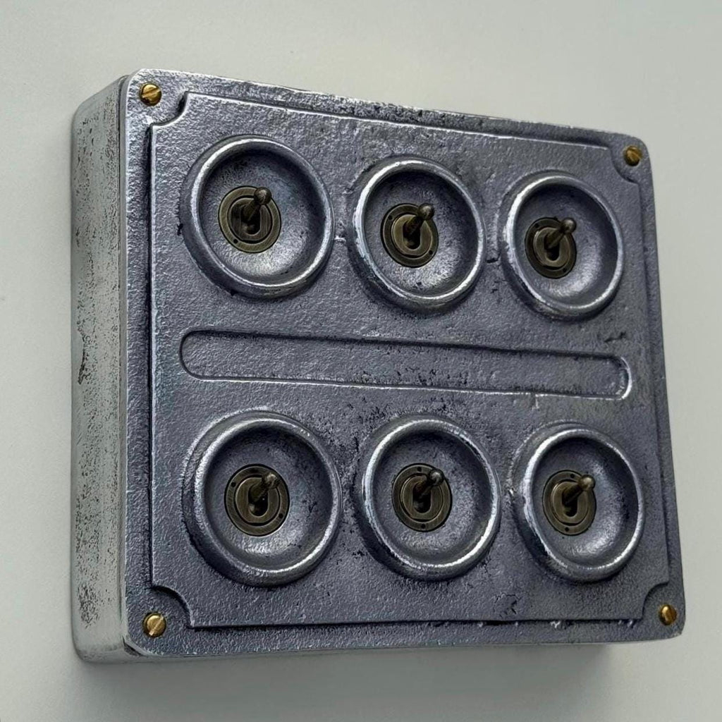 Six Gang 2 Way Industrial Cast Metal Light Switch Vintage Style