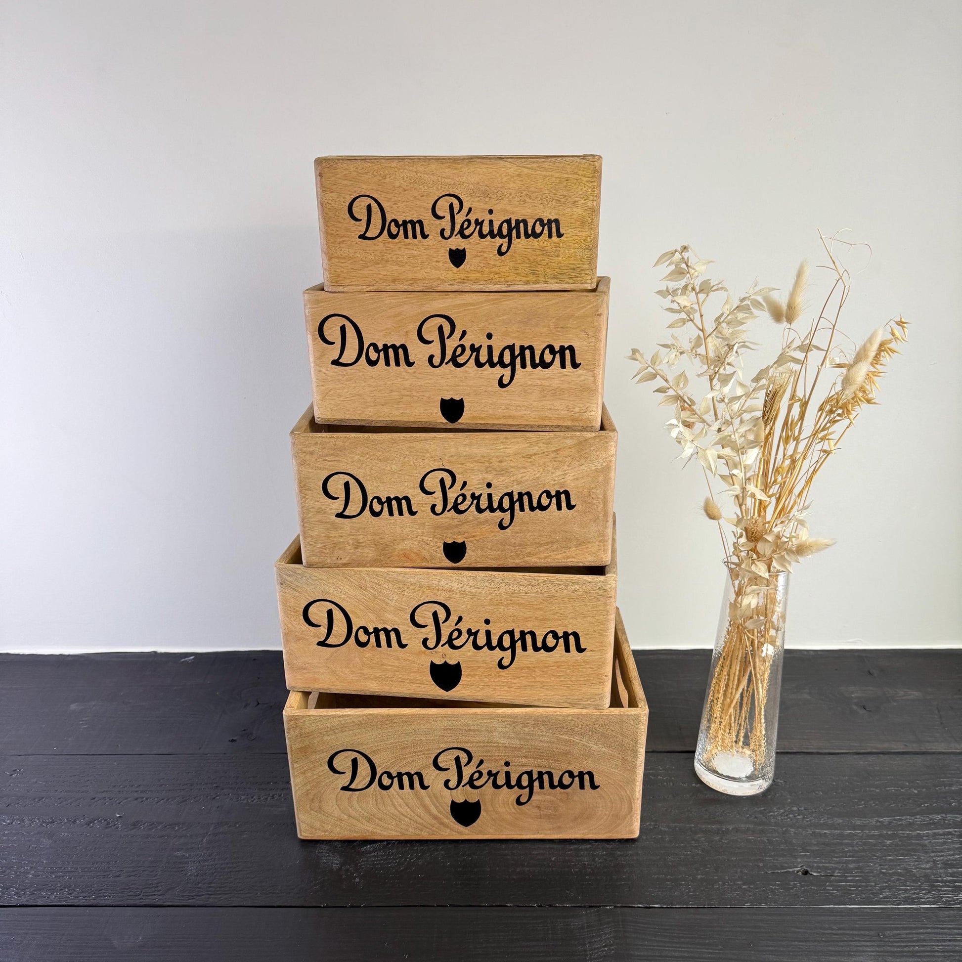 Natural Wood Champagne Storage Crate Set