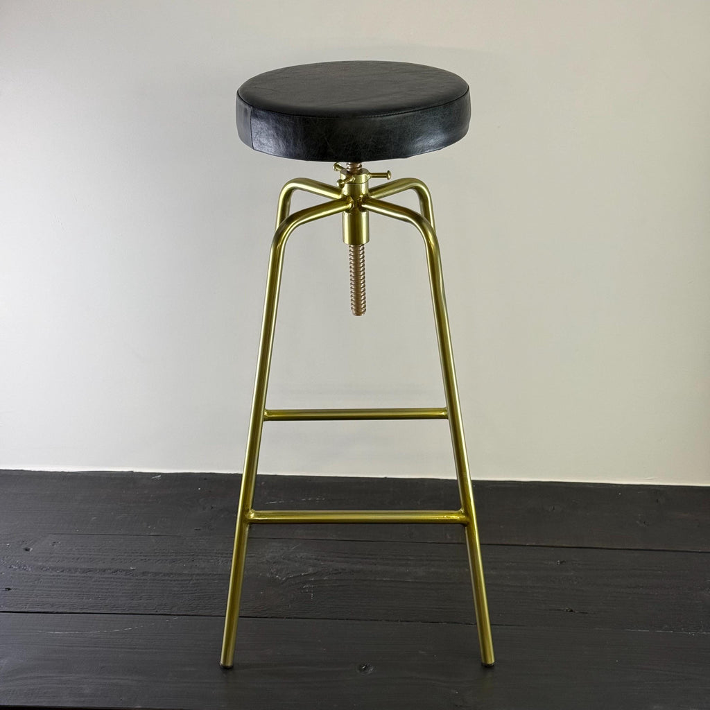 Patinated Brass Industrial Leather Bar Stool Vintage Style