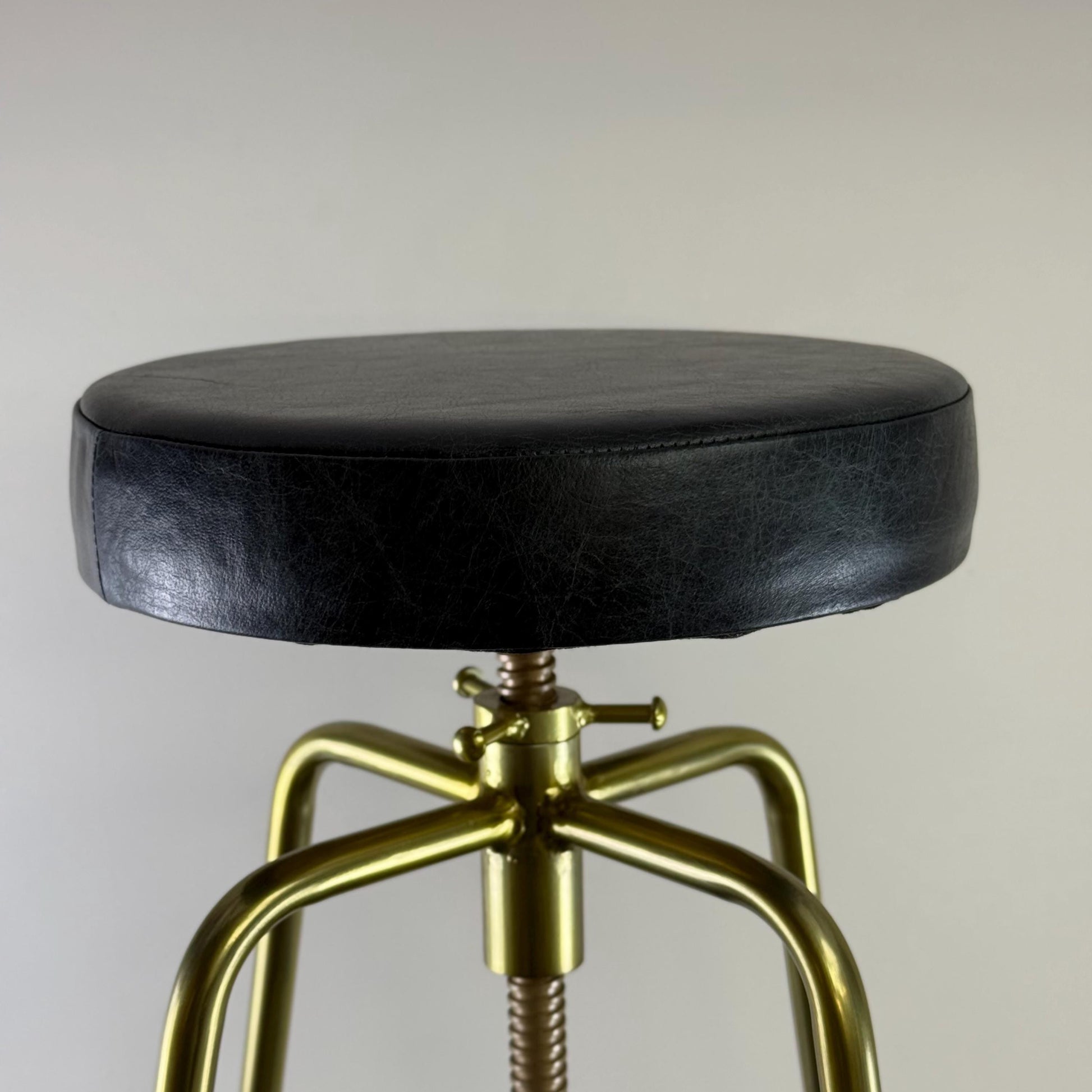 Patinated Brass Industrial Leather Bar Stool Vintage Style