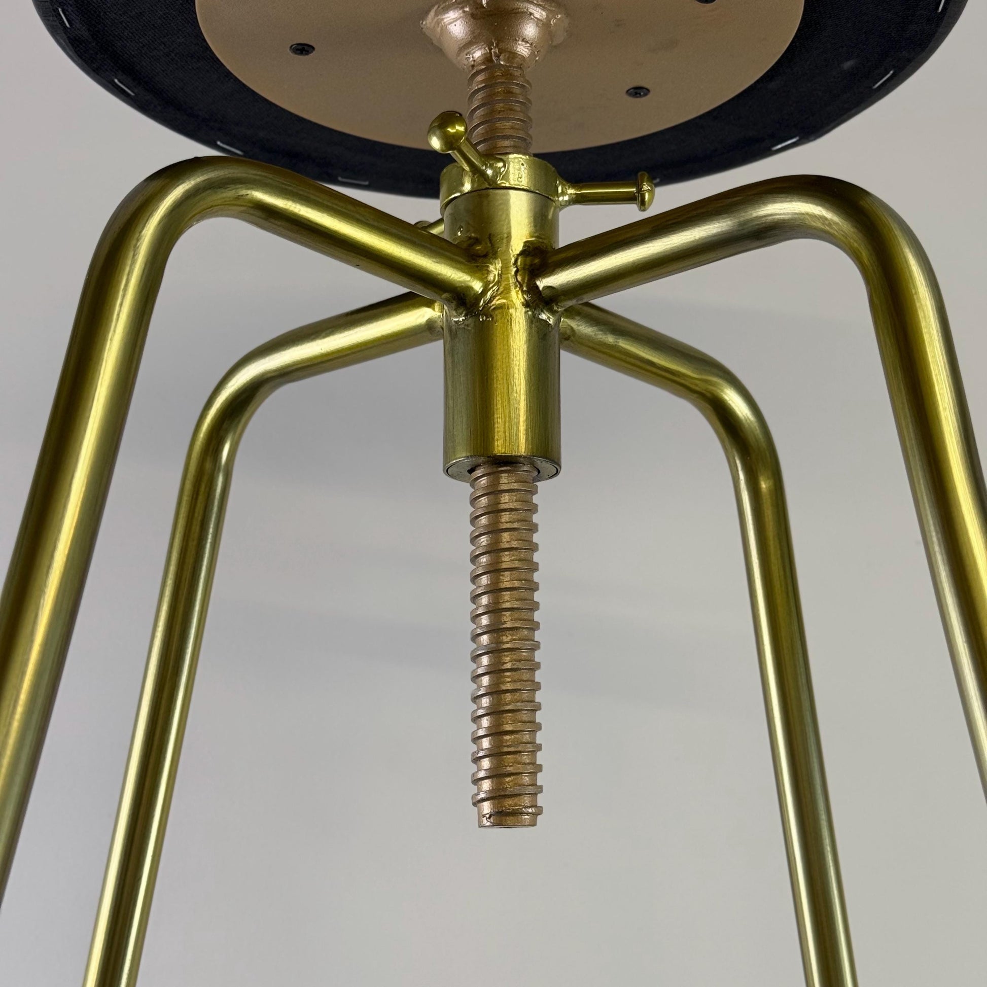 Patinated Brass Industrial Leather Bar Stool Vintage Style