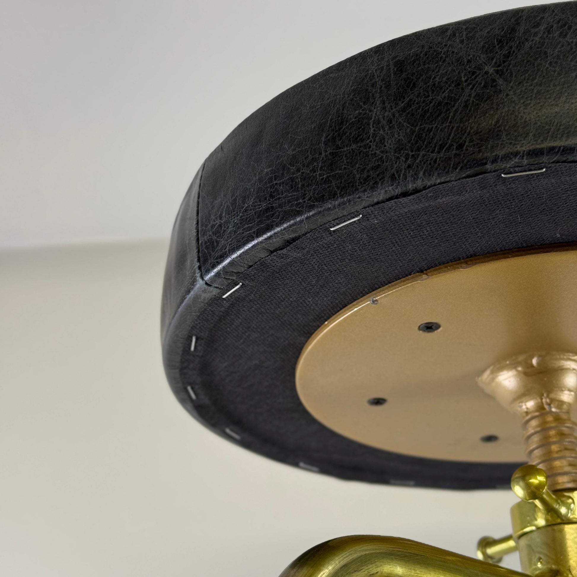 Patinated Brass Industrial Leather Bar Stool Vintage Style