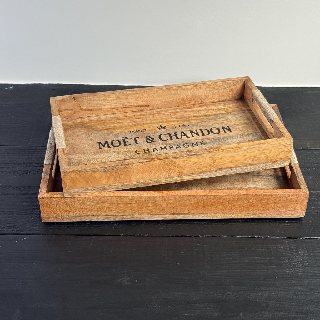 Wooden Serving Trays Moët & Chandon Champagne Butlers Crates Storage Boxes Natural Finish