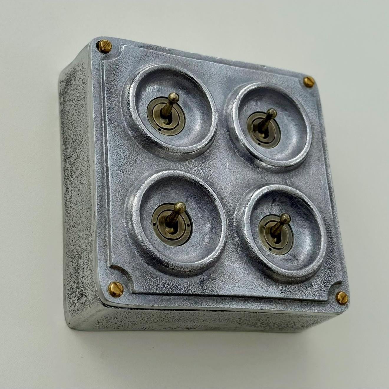 4 Gang 2 Way Cast Metal Conduit Light Switch Industrial Vintage