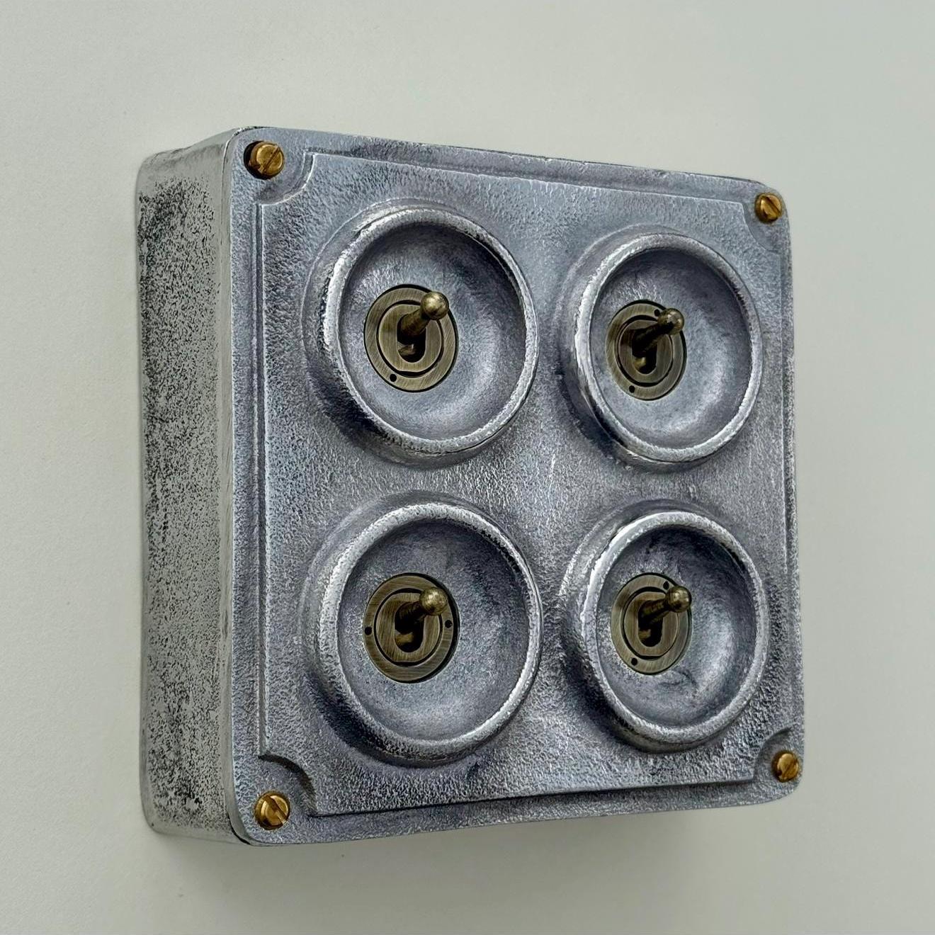 4 Gang 2 Way Cast Metal Conduit Light Switch Industrial Vintage