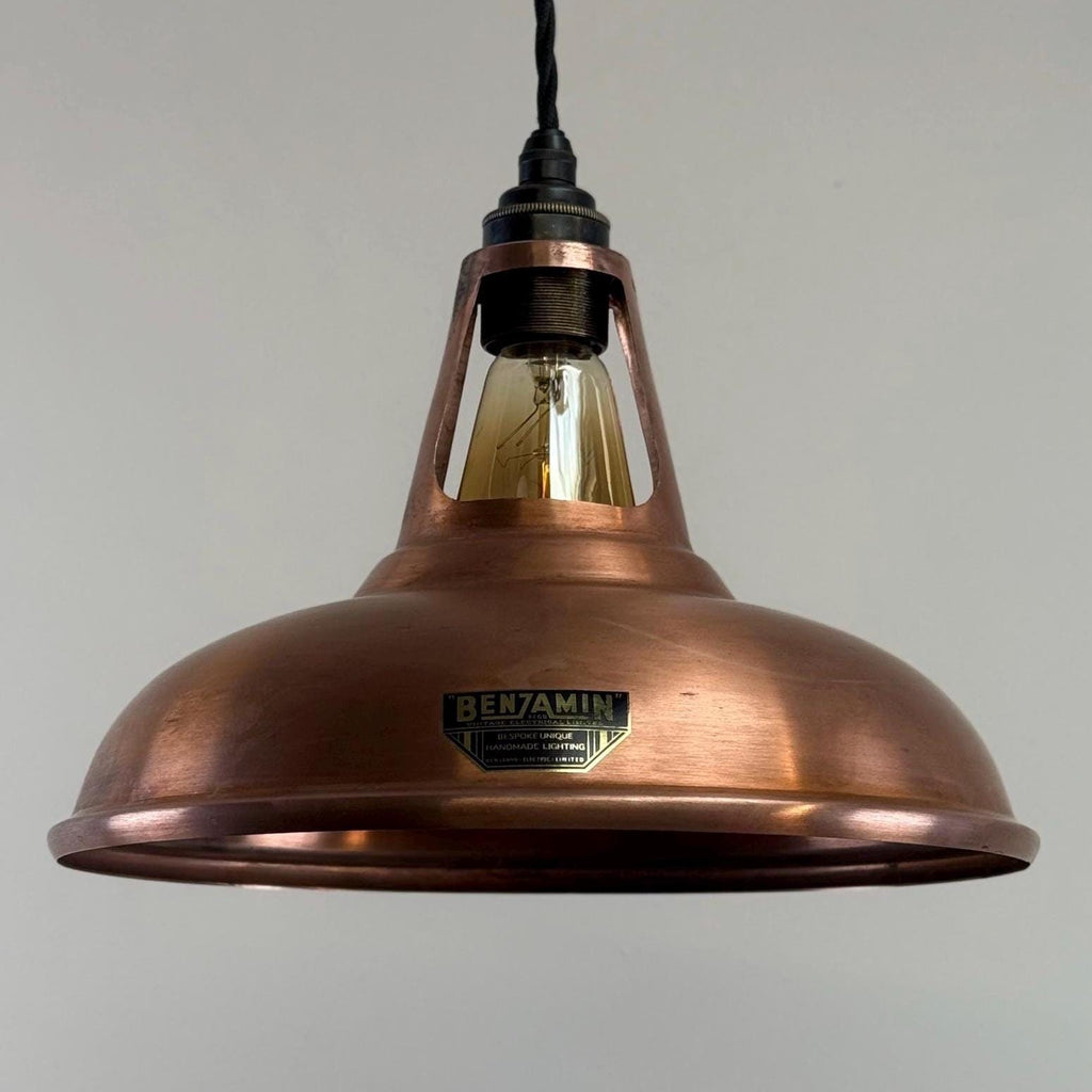 Antique Copper Slotted Pendant Ceiling Light 11 Inch