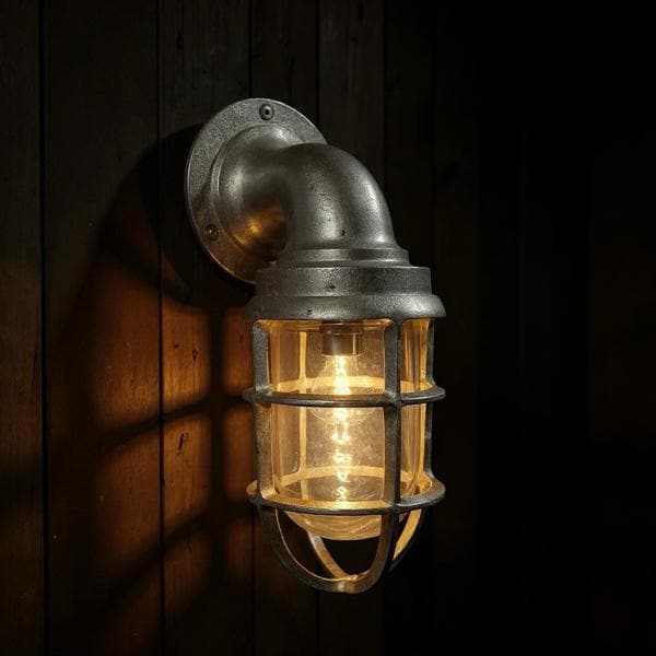 Raw Cast Pewter Bulkhead Outdoor and Bathroom Sconce Wall Light 10.5 Inch