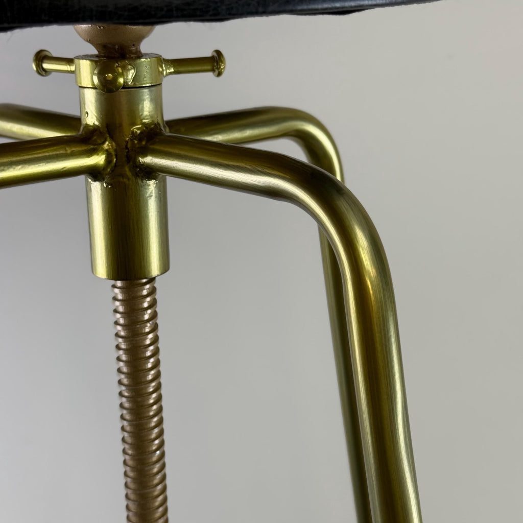 Patinated Brass Industrial Leather Bar Stool Vintage Style